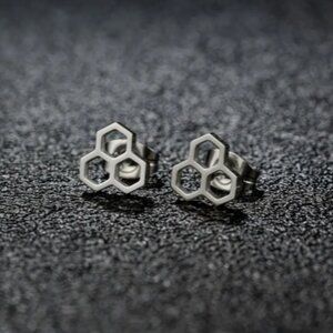 Stainless Steel Honeycomb Stud Earrings in Silver NWT